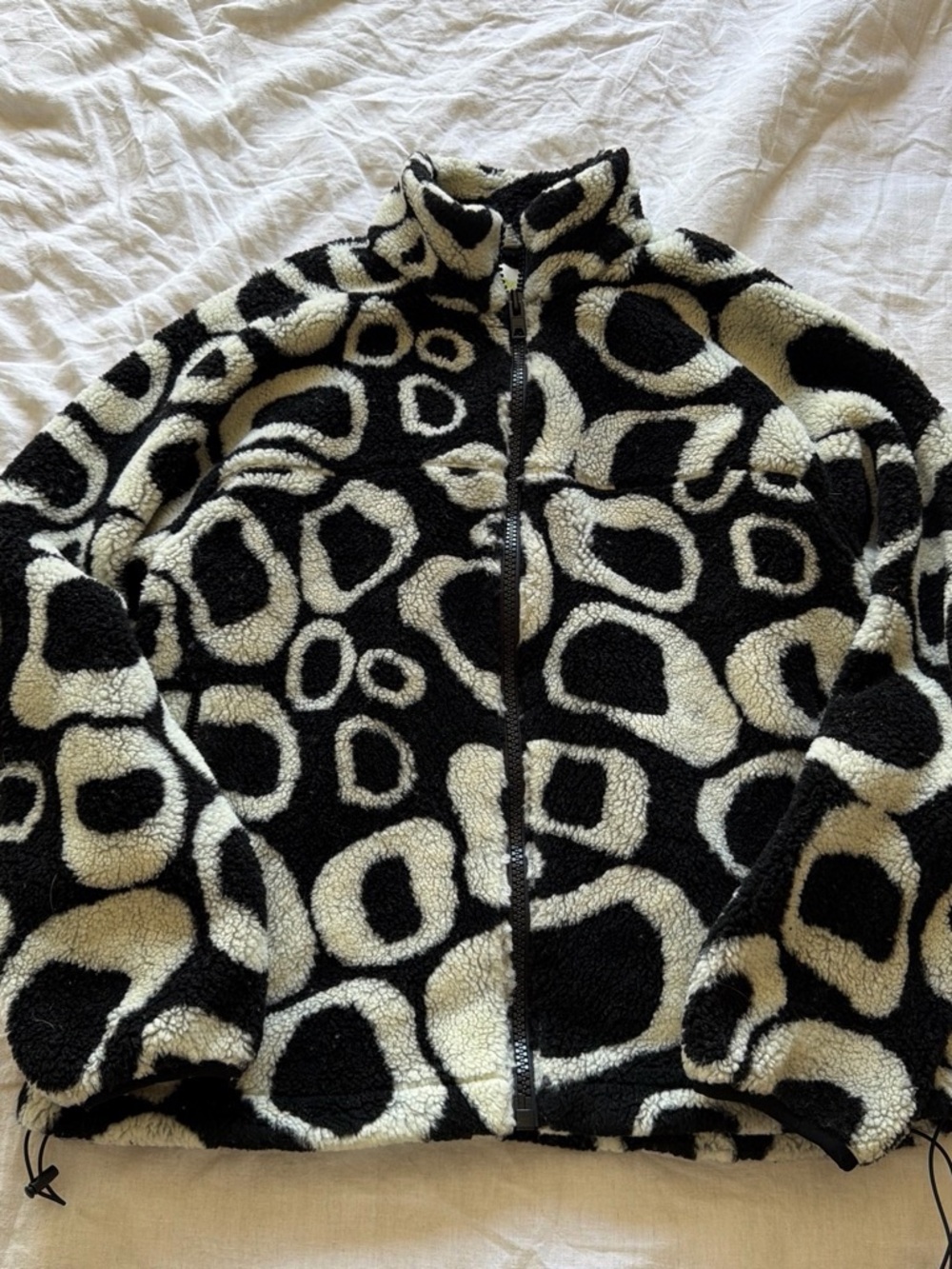 SNS Sherpa Fleece Jacket Men’s Size XL Black White Abstract Full Zip